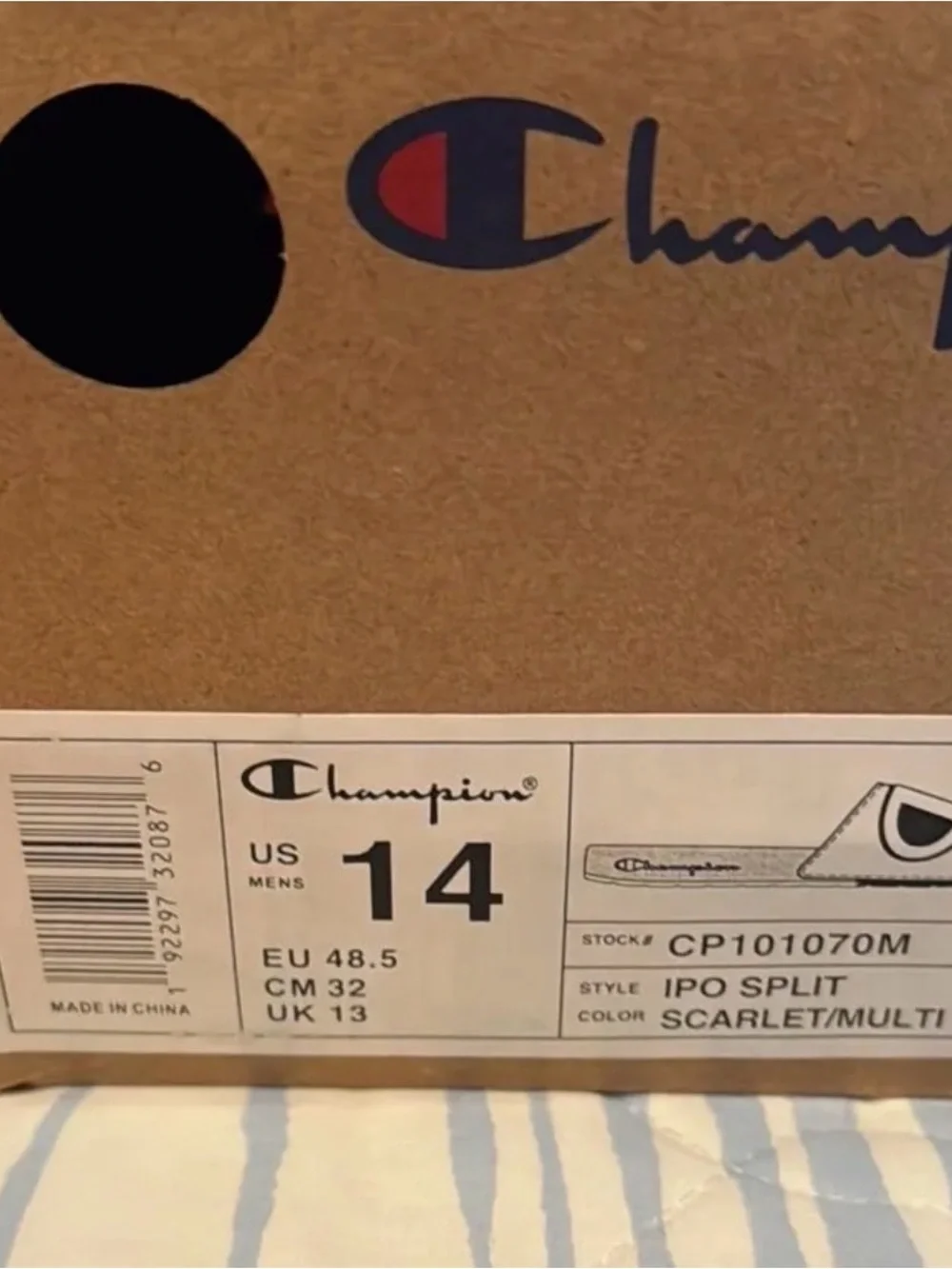 Champion Men's IPO SPLIT Scarlet/ Multi Slides Size 14 NWT